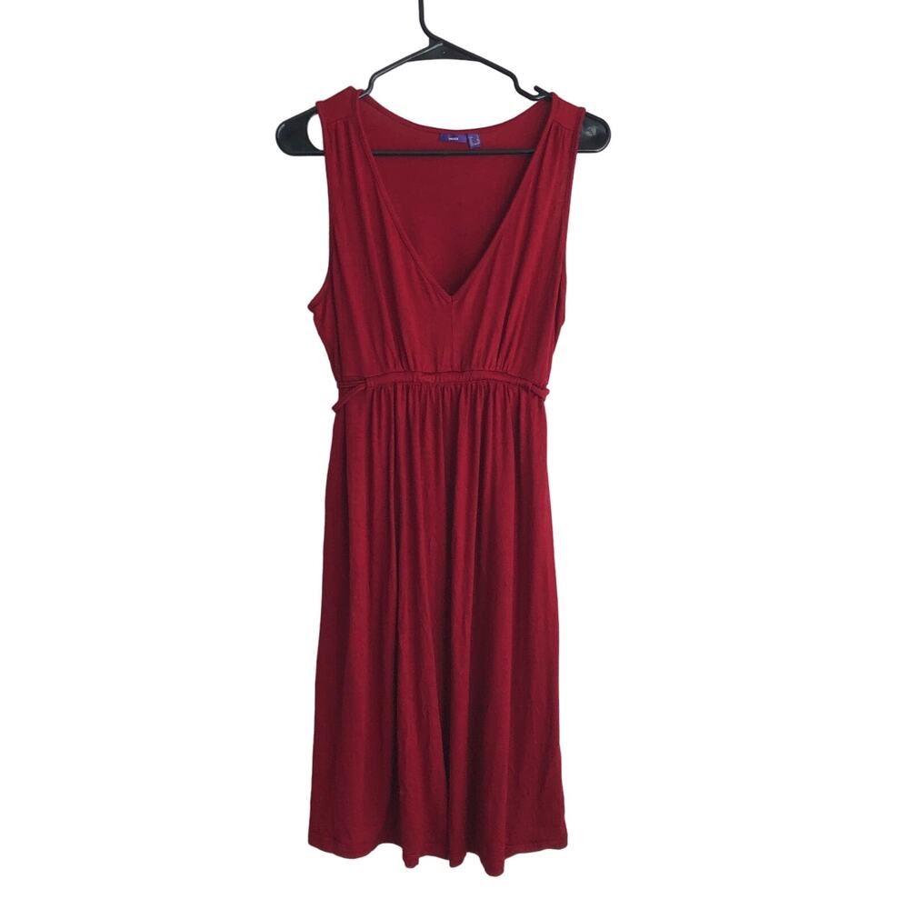 Red v neck drawstring waist sleeveless midi dress by Mexx